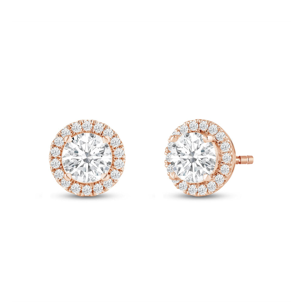 Round Diamond Halo Earrings with 18KT Rose Gold / Lab / 2 1/3 Cut Diamond in 14KT Rose Gold / Lab / 2 1/3 view 1
