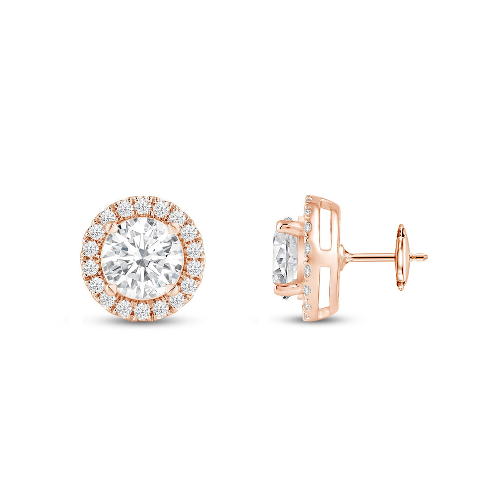 Round Diamond Halo Earrings with 18KT Rose Gold / Lab / 2 1/3 Cut Diamond in 14KT Rose Gold / Lab / 2 1/3 view 5
