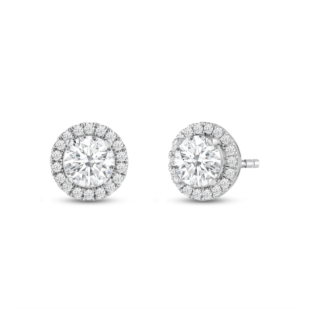 Round Diamond Halo Earrings with 18KT White Gold / Lab / 2 1/3 Cut Diamond in 14KT White Gold / Lab / 2 1/3 view 1
