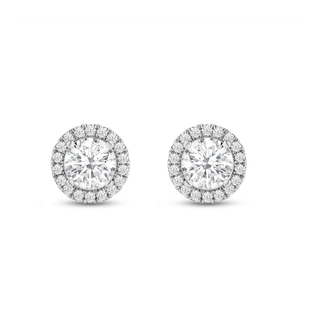 Round Diamond Halo Earrings with 18KT White Gold / Lab / 2 1/3 Cut Diamond in 14KT White Gold / Lab / 2 1/3 view 4

