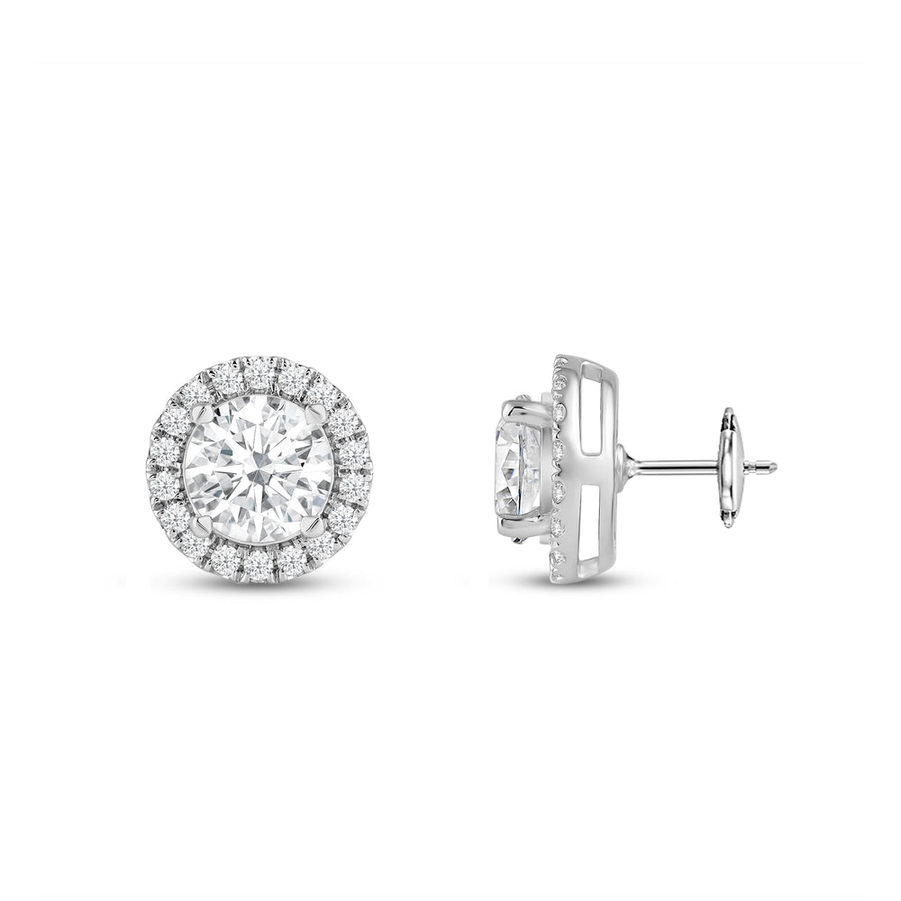 Round Diamond Halo Earrings with 18KT White Gold / Lab / 2 1/3 Cut Diamond in 14KT White Gold / Lab / 2 1/3 view 5
