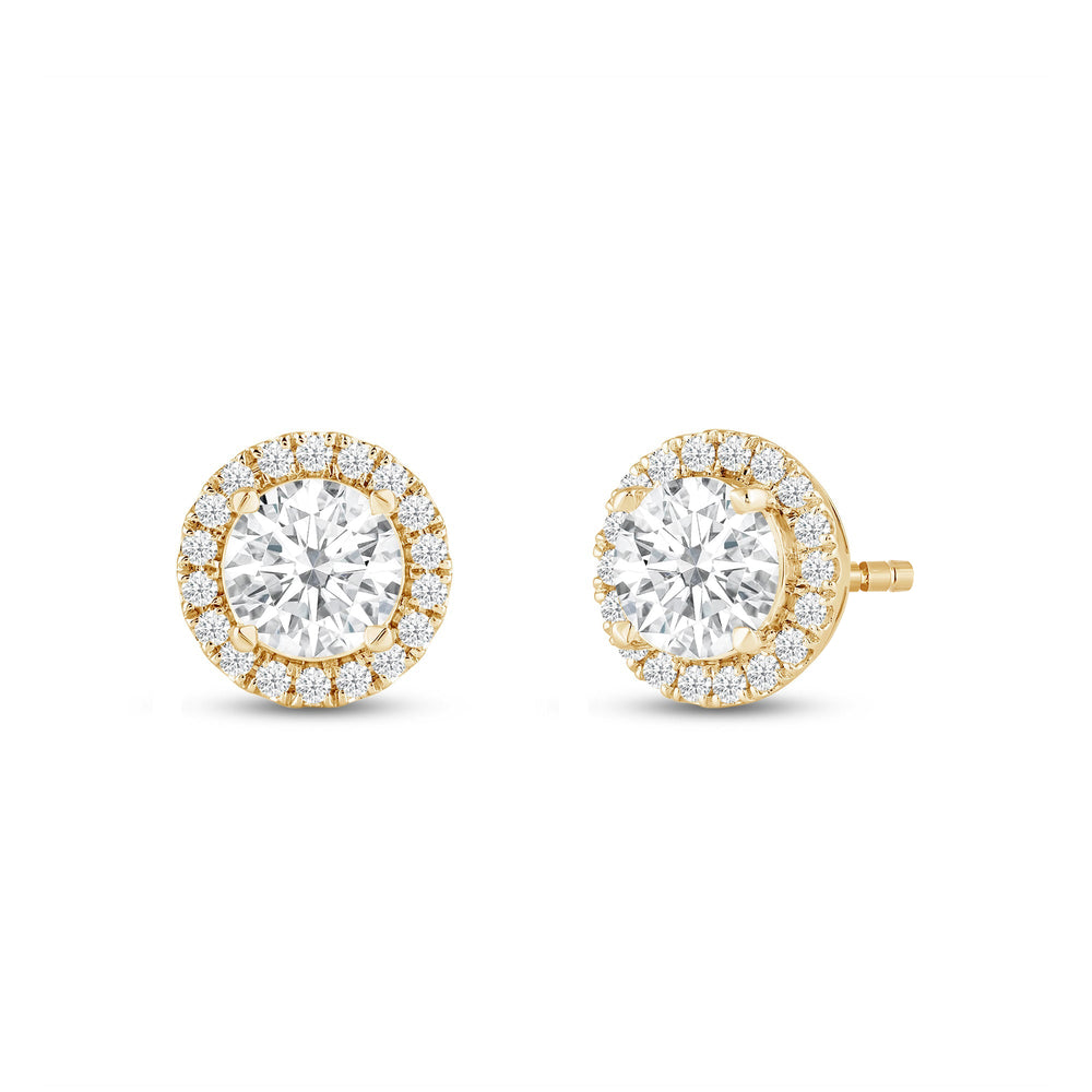 Round Diamond Halo Earrings with 18KT Yellow Gold / Lab / 2 1/3 Cut Diamond in 14KT Yellow Gold / Lab / 2 1/3 view 1
