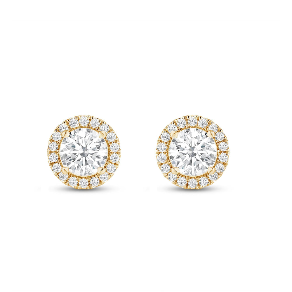 Round Diamond Halo Earrings with 18KT Yellow Gold / Lab / 2 1/3 Cut Diamond in 14KT Yellow Gold / Lab / 2 1/3 view 4
