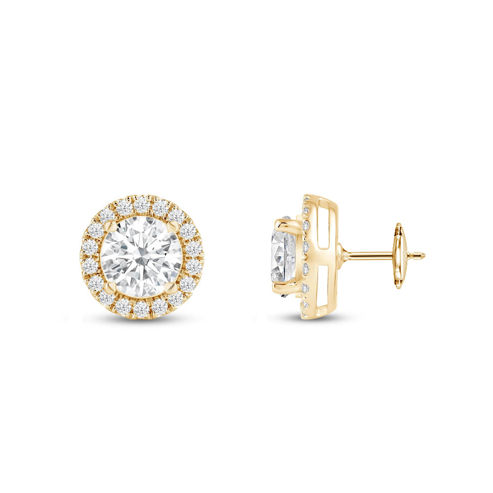 Round Diamond Halo Earrings with 18KT Yellow Gold / Lab / 2 1/3 Cut Diamond in 14KT Yellow Gold / Lab / 2 1/3 view 5
