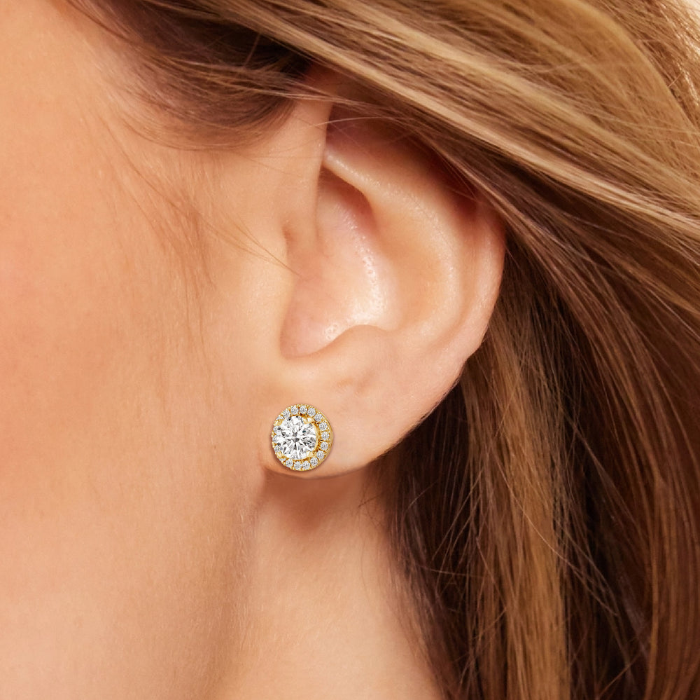 Round Diamond Halo Earrings with 18KT White Gold / Lab / 2 1/3 Cut Diamond in 14KT White Gold / Lab / 2 1/3 view 3
