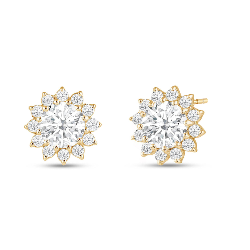 Flower Halo Diamond Earrings with 18KT Yellow Gold / Lab / 3 3/4 Cut Diamond in 14KT Yellow Gold / Lab / 3 3/4 view 1

