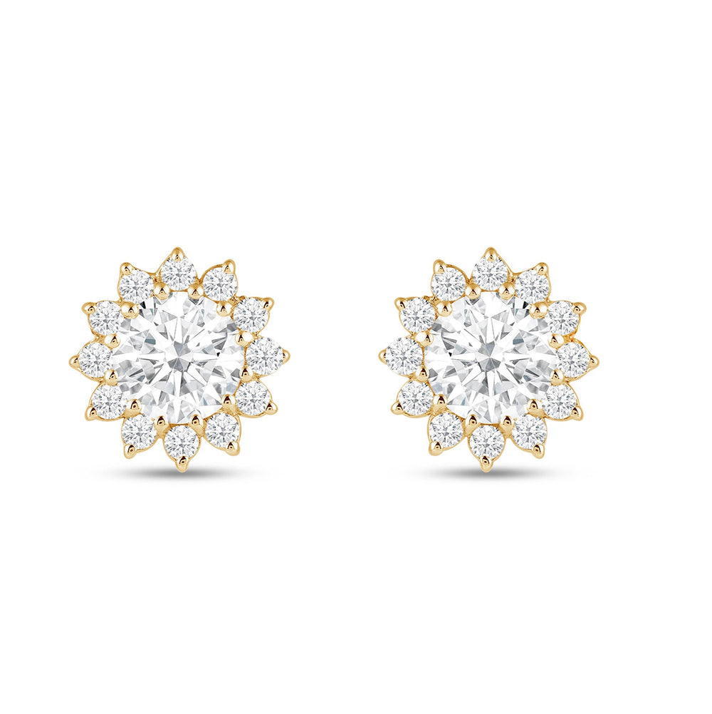 Flower Halo Diamond Earrings with 18KT Yellow Gold / Lab / 3 3/4 Cut Diamond in 14KT Yellow Gold / Lab / 3 3/4 view 4
