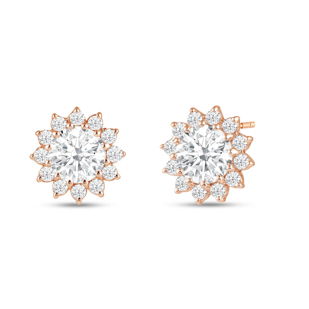 Flower Halo Diamond Earrings with 18KT Rose Gold / Lab / 3 3/4 Cut Diamond in 14KT Rose Gold / Lab / 3 3/4 view 1
