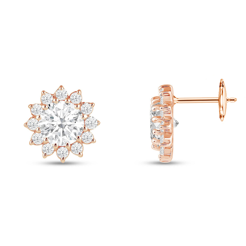 Flower Halo Diamond Earrings with 18KT Rose Gold / Lab / 3 3/4 Cut Diamond in 14KT Rose Gold / Lab / 3 3/4 view 5
