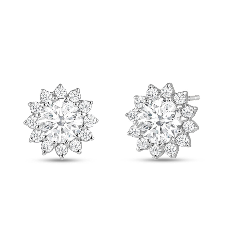 Flower Halo Diamond Earrings with 18KT White Gold / Lab / 3 3/4 Cut Diamond in 14KT White Gold / Lab / 3 3/4 view 1
