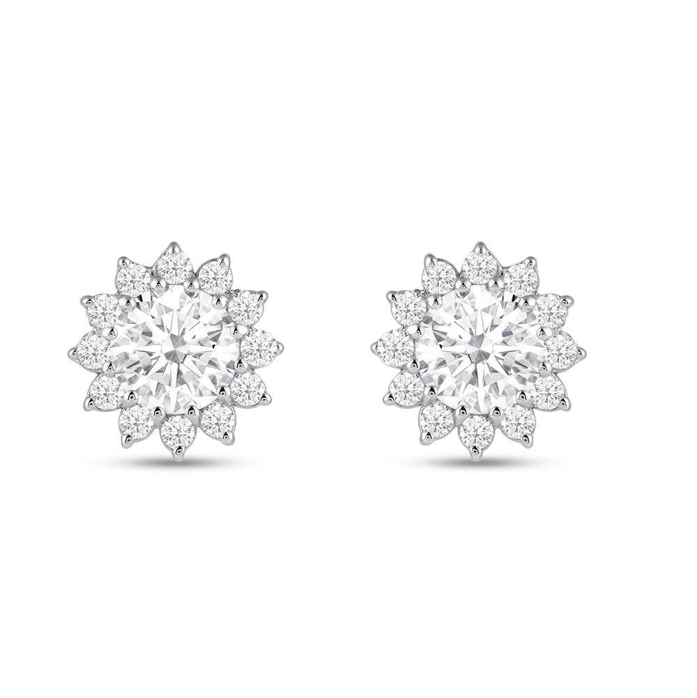 Flower Halo Diamond Earrings with 18KT White Gold / Lab / 3 3/4 Cut Diamond in 14KT White Gold / Lab / 3 3/4 view 4
