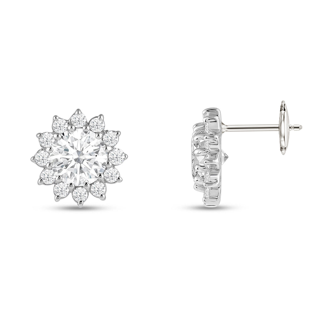 Flower Halo Diamond Earrings with 18KT White Gold / Lab / 3 3/4 Cut Diamond in 14KT White Gold / Lab / 3 3/4 view 5
