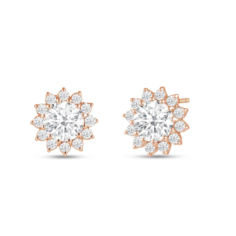 Flower Halo Diamond Earrings with 18KT Rose Gold / Lab / 2 1/2 Cut Diamond in 14KT Rose Gold / Lab / 2 1/2 view 1
