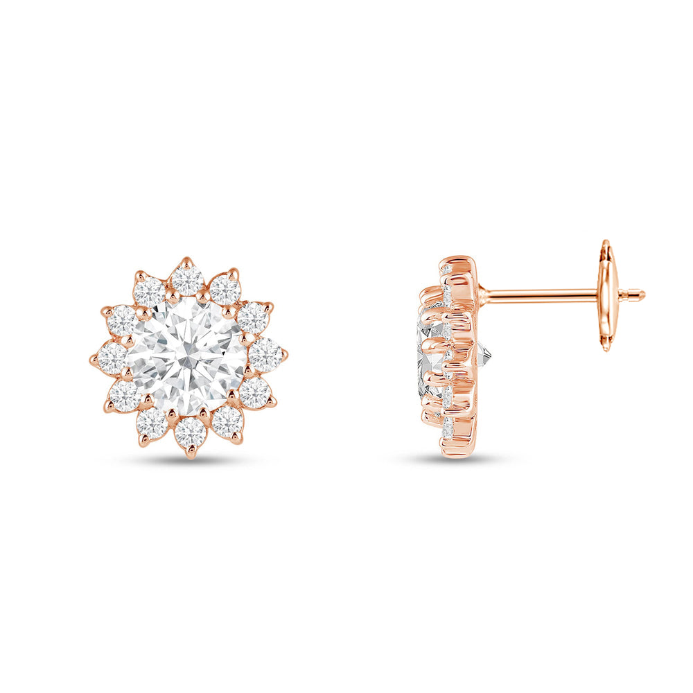 Flower Halo Diamond Earrings with 18KT Yellow Gold / Lab / 2 1/2 Cut Diamond in 14KT Yellow Gold / Lab / 2 1/2 view 5
