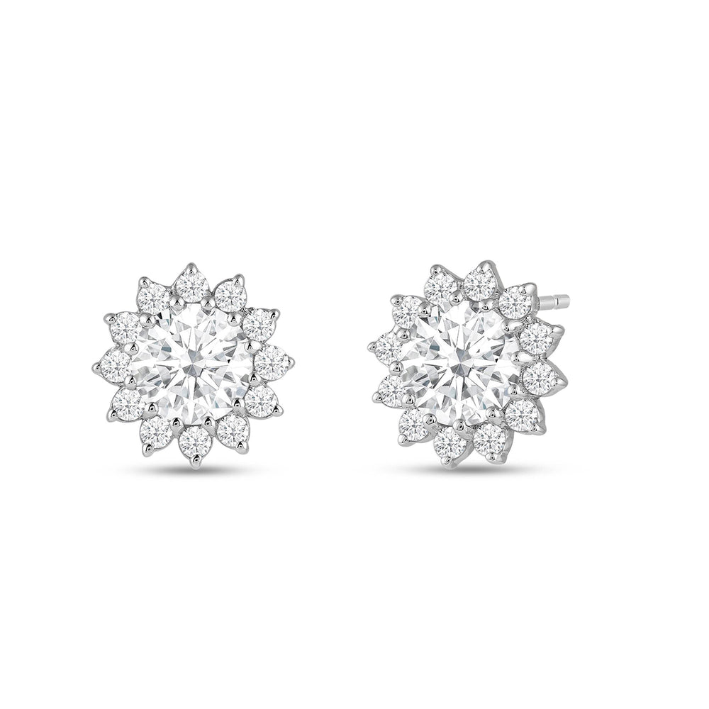Flower Halo Diamond Earrings with 18KT White Gold / Lab / 2 1/2 Cut Diamond in 14KT White Gold / Lab / 2 1/2 view 1
