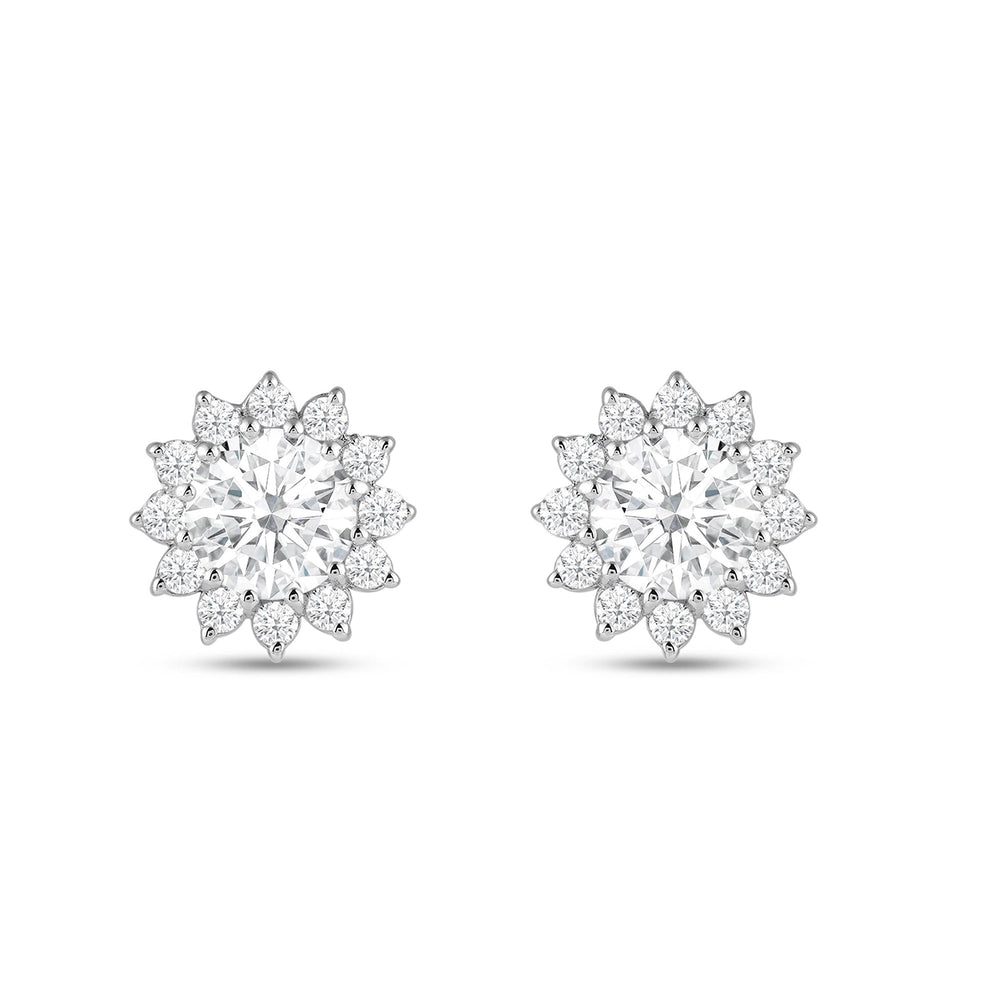 Flower Halo Diamond Earrings with 18KT White Gold / Lab / 2 1/2 Cut Diamond in 14KT White Gold / Lab / 2 1/2 view 4
