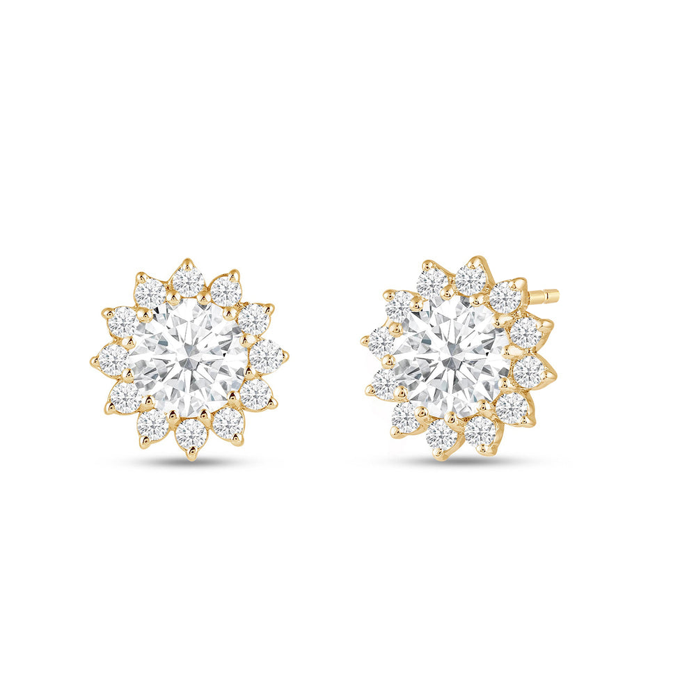 Flower Halo Diamond Earrings with 18KT Yellow Gold / Lab / 2 1/2 Cut Diamond in 14KT Yellow Gold / Lab / 2 1/2 view 1
