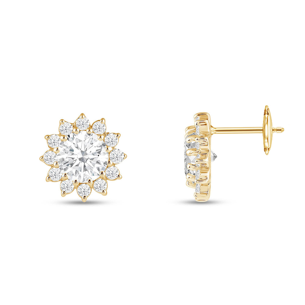 Flower Halo Diamond Earrings with 18KT Yellow Gold / Lab / 2 1/2 Cut Diamond in 14KT Yellow Gold / Lab / 2 1/2 view 6
