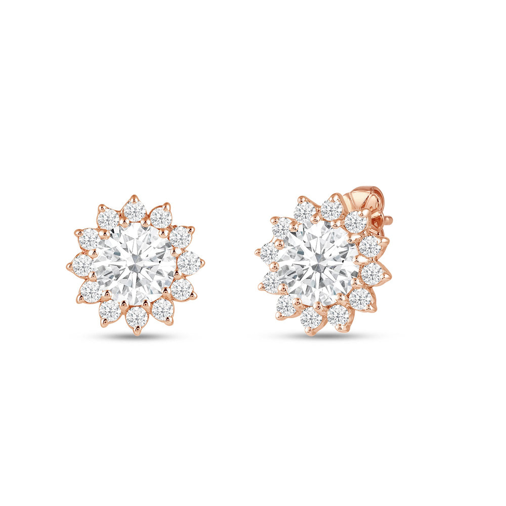 Flower Halo Diamond Earrings with 18KT Rose Gold / Lab / 1 1/4 Cut Diamond in 14KT Rose Gold / Lab / 1 1/4 view 1
