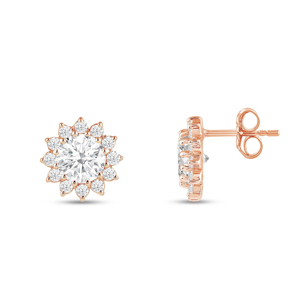 Flower Halo Diamond Earrings with 18KT Rose Gold / Lab / 1 1/4 Cut Diamond in 14KT Rose Gold / Lab / 1 1/4 view 5
