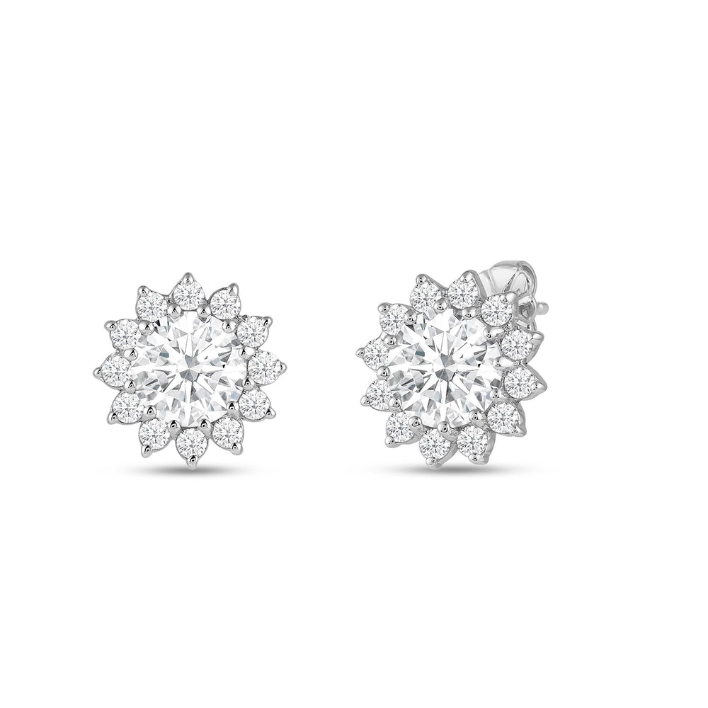 Flower Halo Diamond Earrings with 18KT White Gold / Lab / 1 1/4 Cut Diamond in 14KT White Gold / Lab / 1 1/4 view 1
