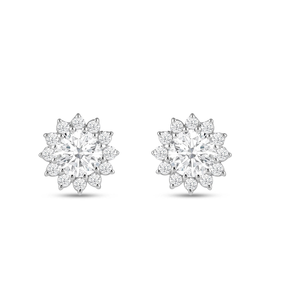 Flower Halo Diamond Earrings with 18KT White Gold / Lab / 1 1/4 Cut Diamond in 14KT White Gold / Lab / 1 1/4 view 4
