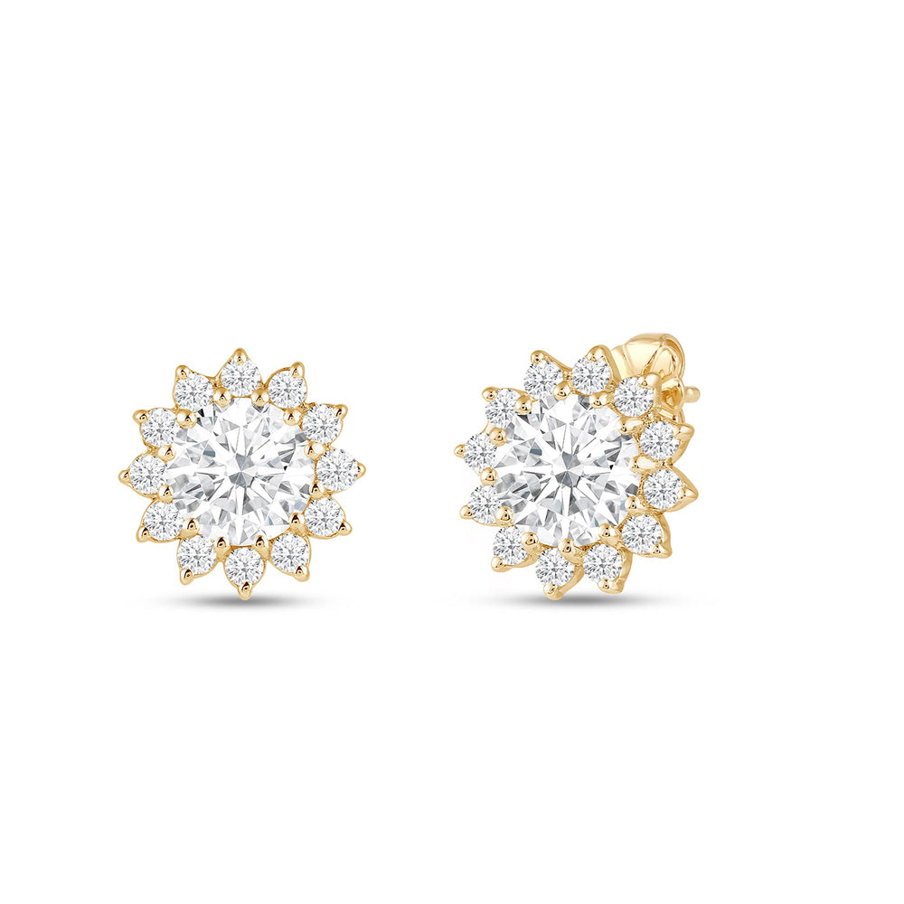 Flower Halo Diamond Earrings with 18KT Yellow Gold / Lab / 1 1/4 Cut Diamond in 14KT Yellow Gold / Lab / 1 1/4 view 1

