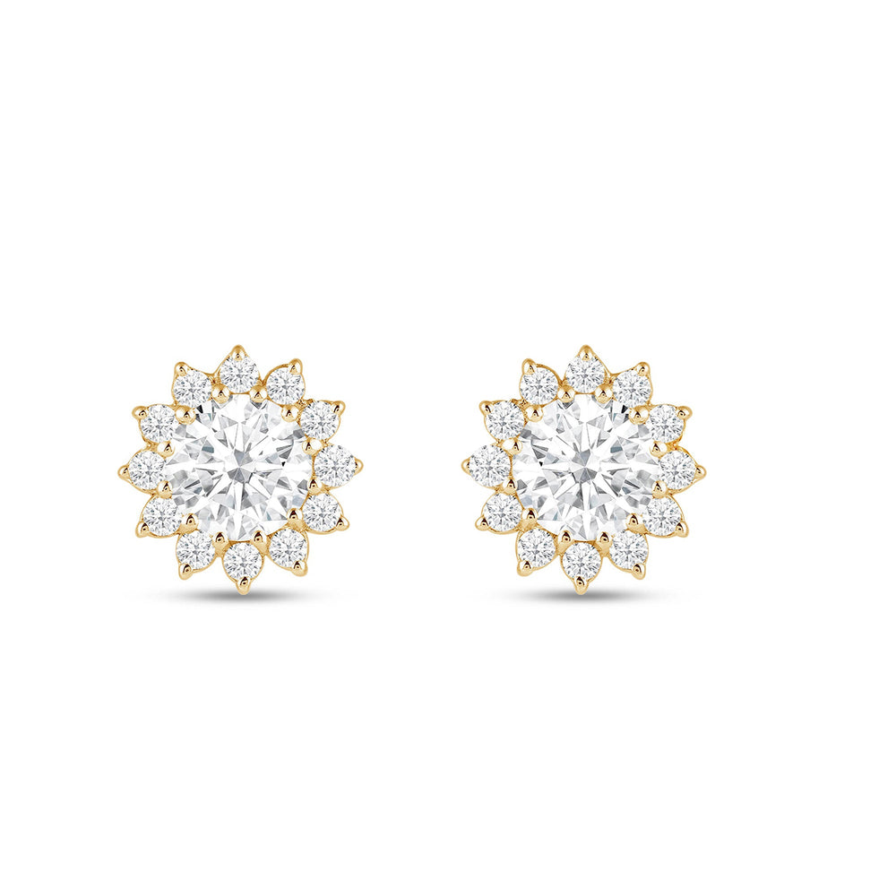 Flower Halo Diamond Earrings with 18KT Yellow Gold / Lab / 1 1/4 Cut Diamond in 14KT Yellow Gold / Lab / 1 1/4 view 4
