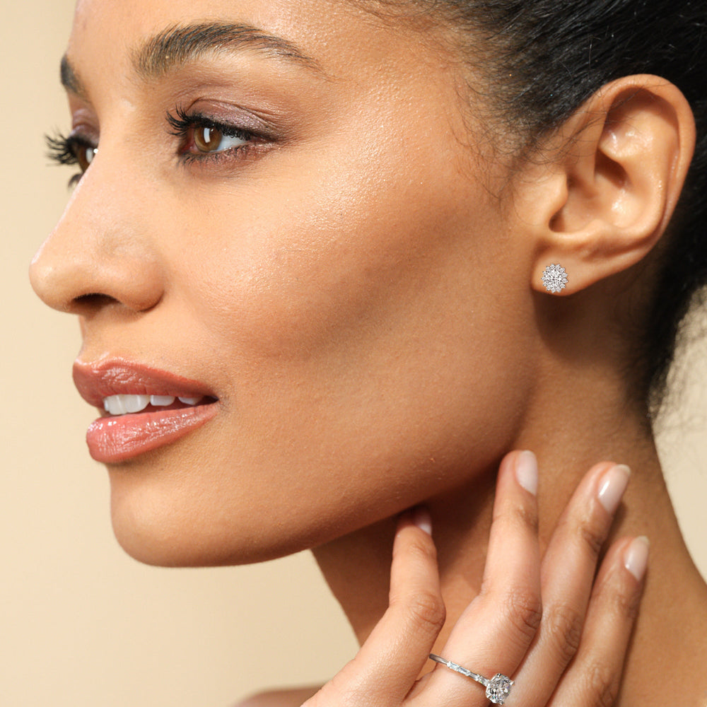 Flower Halo Diamond Earrings with 18KT Rose Gold / Lab / 1 1/4 Cut Diamond in 14KT Rose Gold / Lab / 1 1/4 view 2
