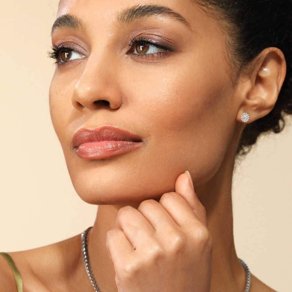 Flower Halo Diamond Earrings with 18KT Yellow Gold / Lab / 1 1/4 Cut Diamond in 14KT Yellow Gold / Lab / 1 1/4 view 3
