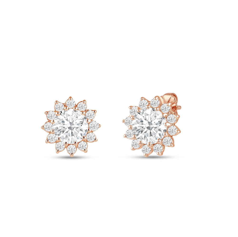 Flower Halo Diamond Earrings with 18KT Rose Gold / Lab / 3/4 Cut Diamond in 14KT Rose Gold / Lab / 3/4 view 1
