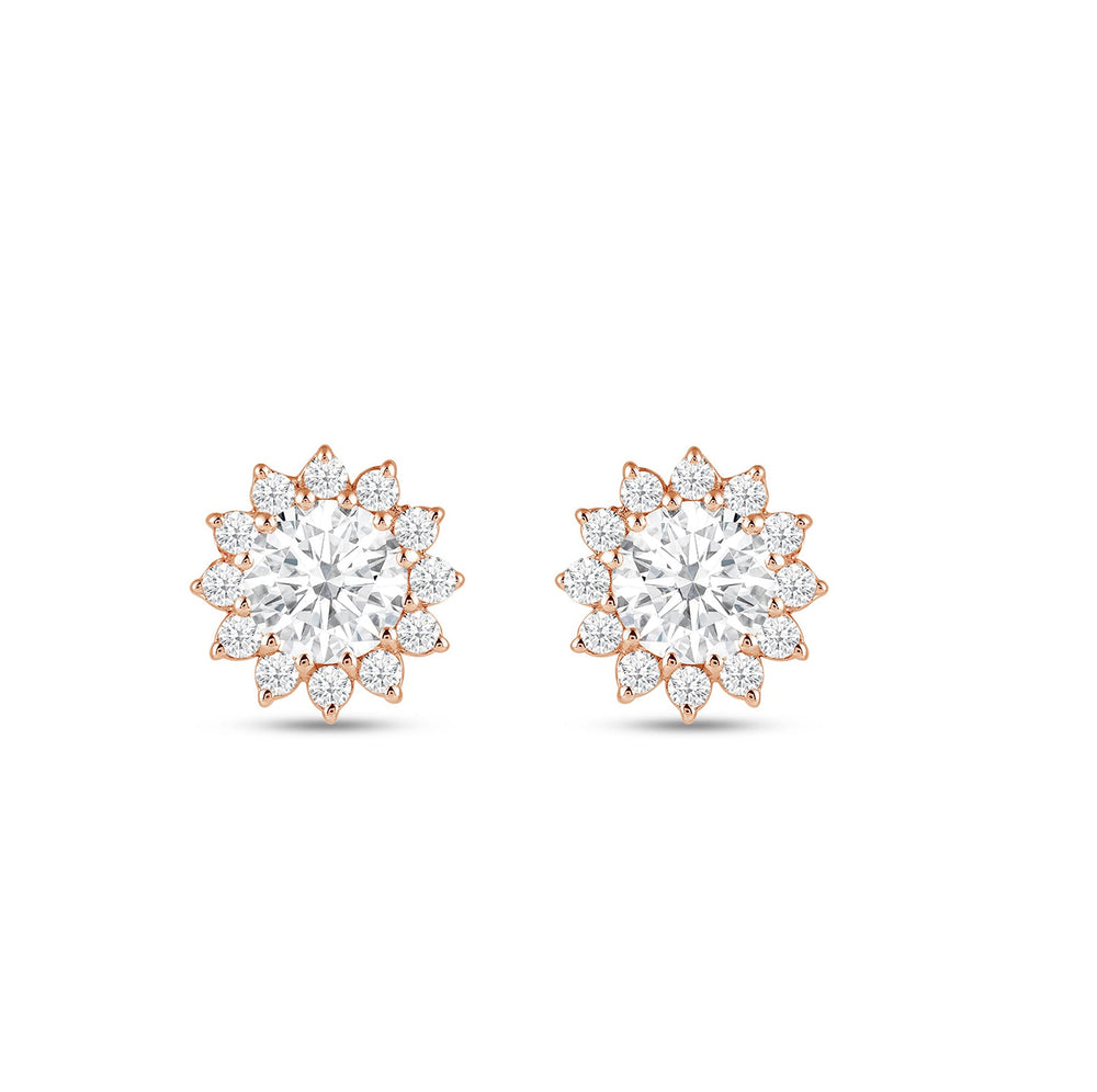 Flower Halo Diamond Earrings with 18KT Rose Gold / Lab / 3/4 Cut Diamond in 14KT Rose Gold / Lab / 3/4 view 4
