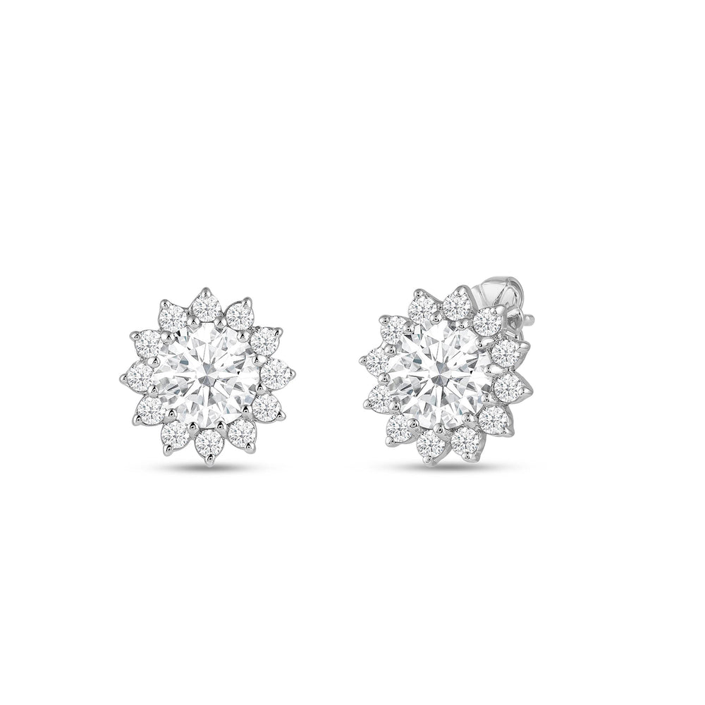 Flower Halo Diamond Earrings with 18KT White Gold / Lab / 3/4 Cut Diamond in 14KT White Gold / Lab / 3/4 view 1

