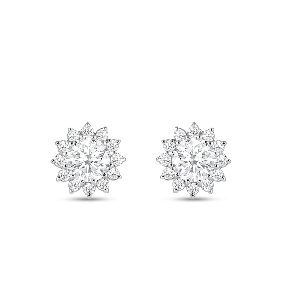 Flower Halo Diamond Earrings with 18KT White Gold / Lab / 3/4 Cut Diamond in 14KT White Gold / Lab / 3/4 view 4
