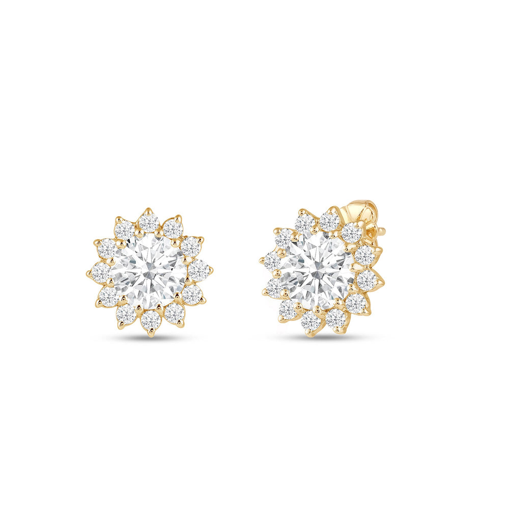 Flower Halo Diamond Earrings with 18KT Yellow Gold / Lab / 3/4 Cut Diamond in 14KT Yellow Gold / Lab / 3/4 view 1

