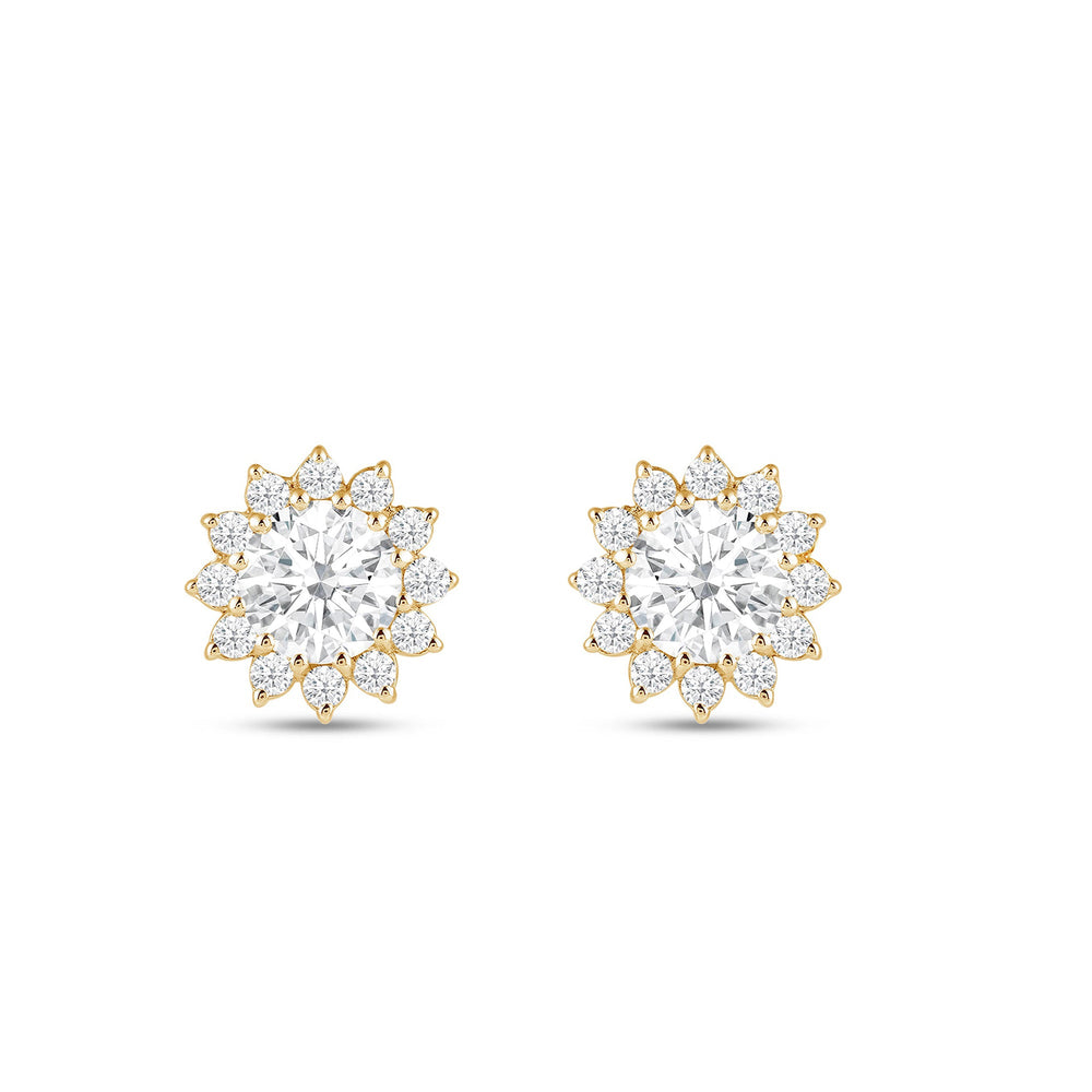 Flower Halo Diamond Earrings with 18KT Yellow Gold / Lab / 3/4 Cut Diamond in 14KT Yellow Gold / Lab / 3/4 view 4
