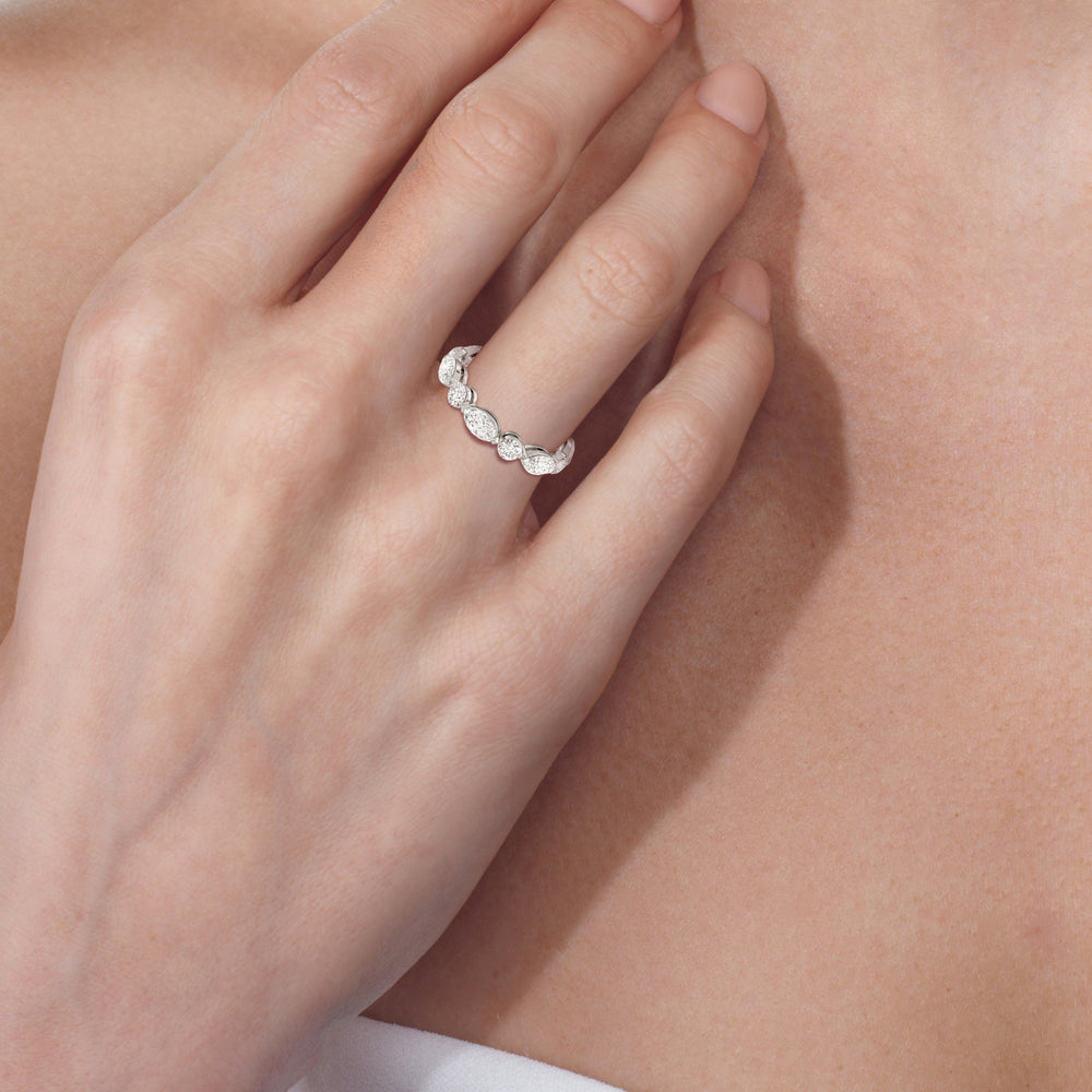 Model Wearing East-West Marquise and Round Eternity Ring view