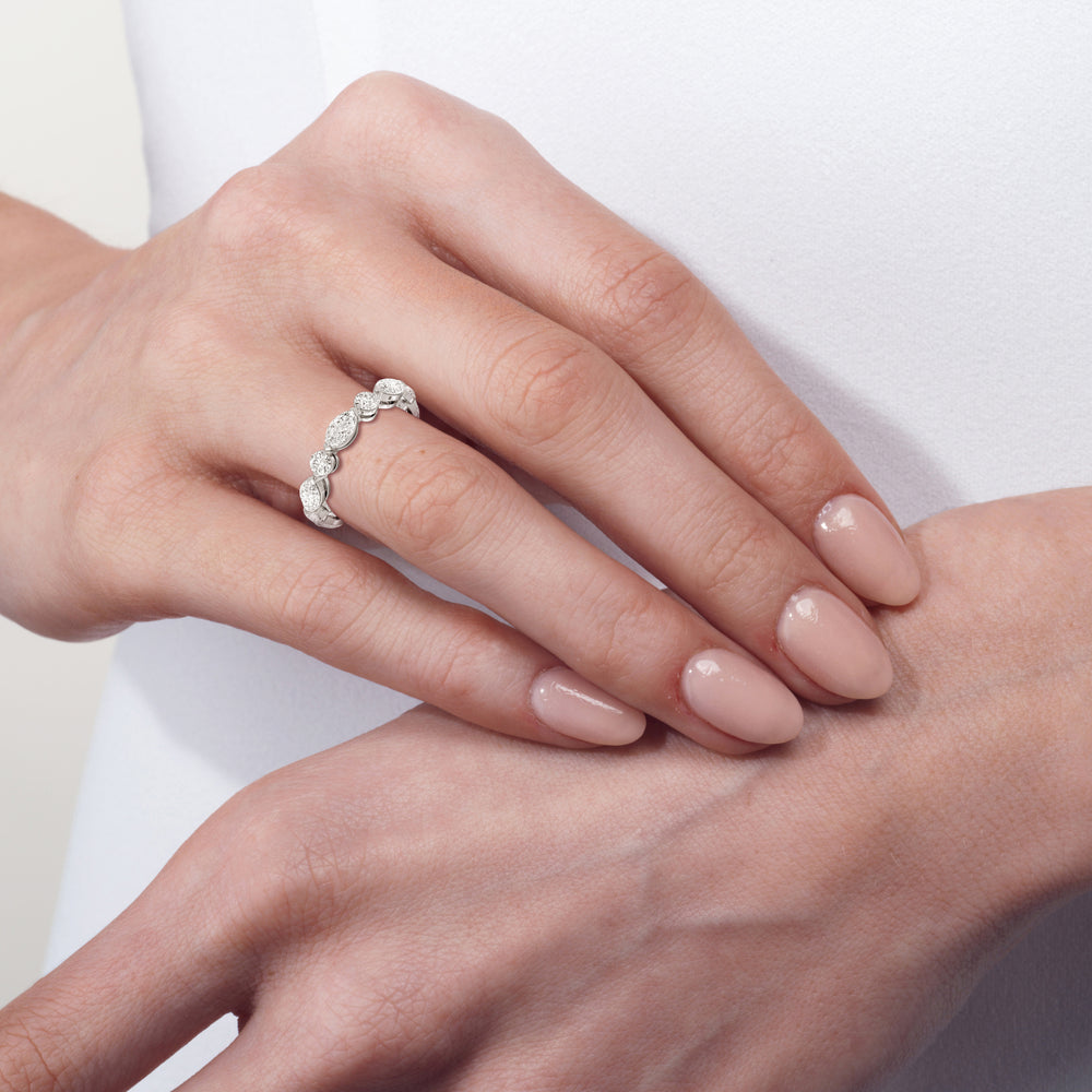 Model Wearing East-West Marquise and Round Eternity Ring view