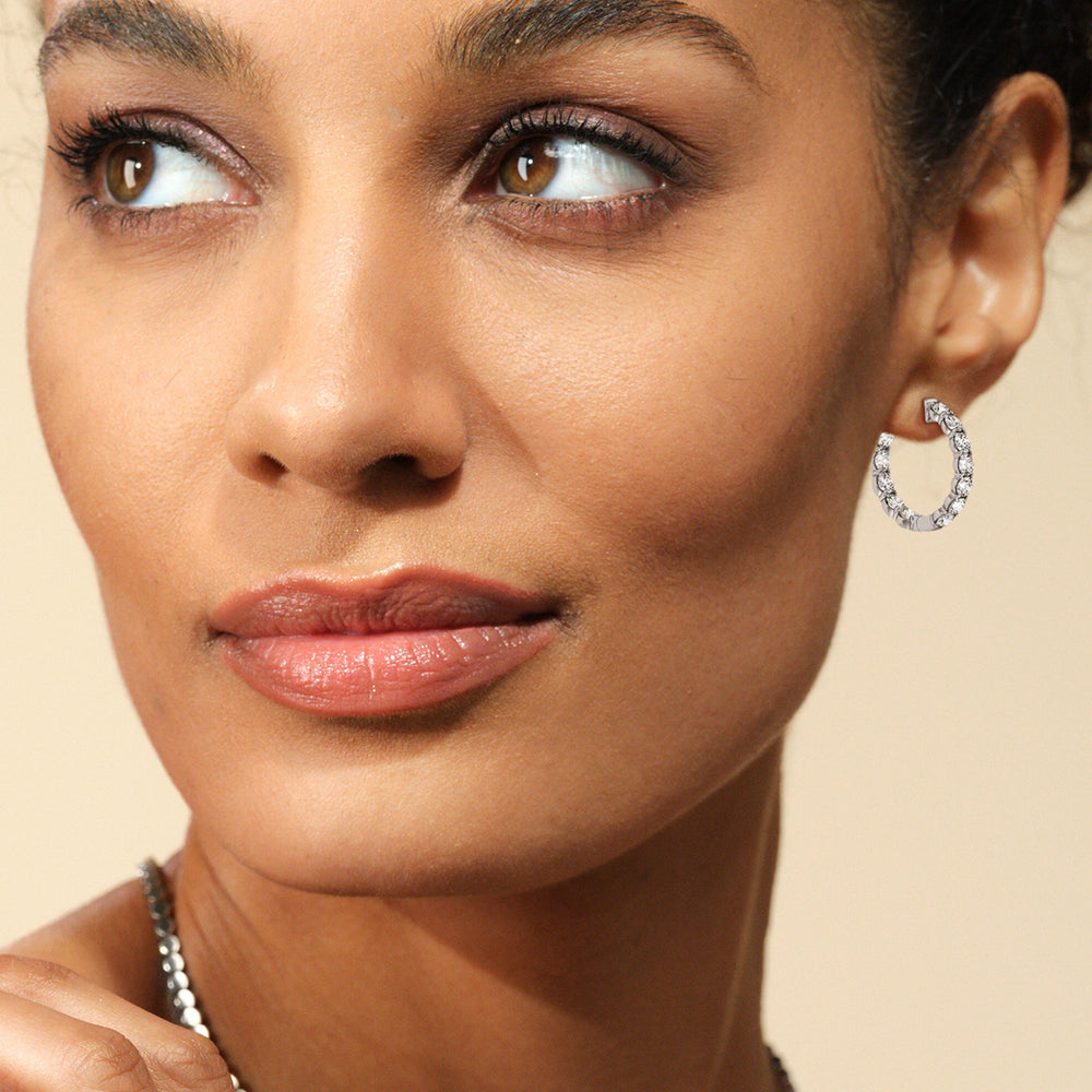 Model Wearing Inside-Out Round Shape Hoop Earrings view