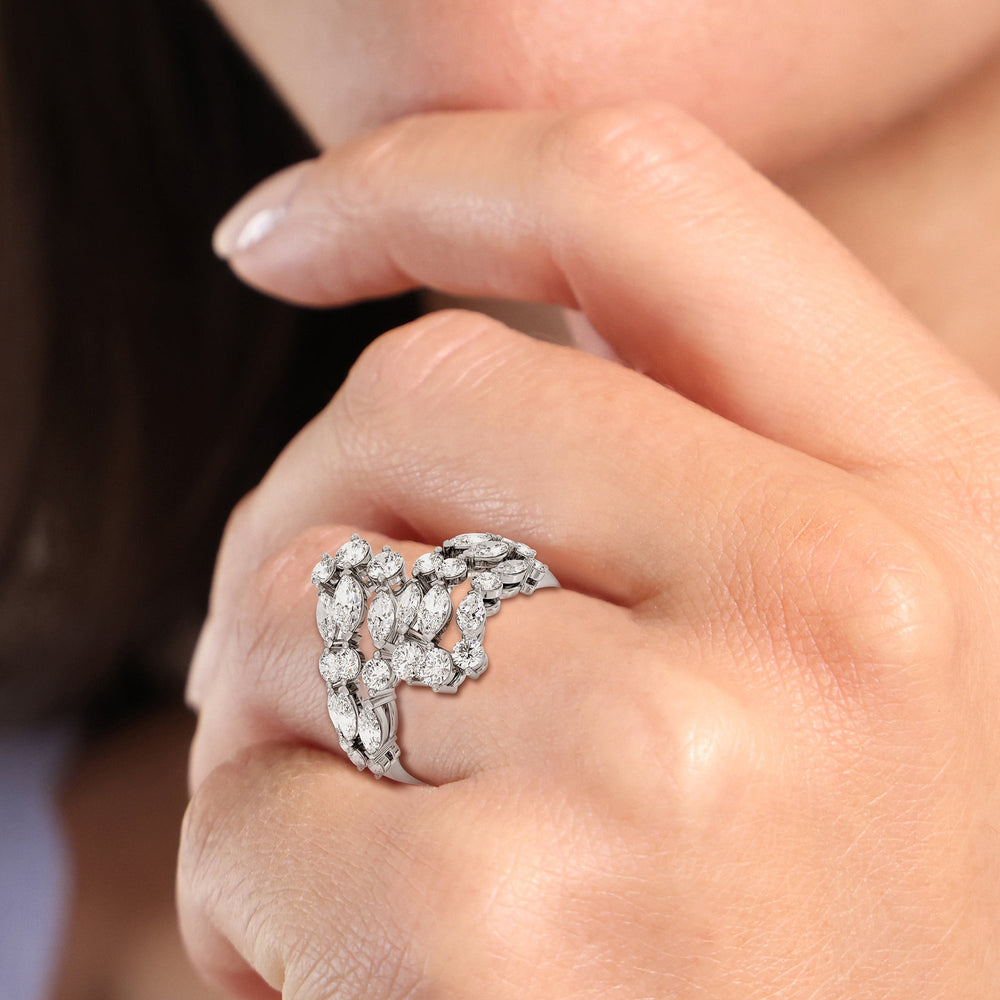 Model Wearing Marquise and Round Bypass Fashion Ring view