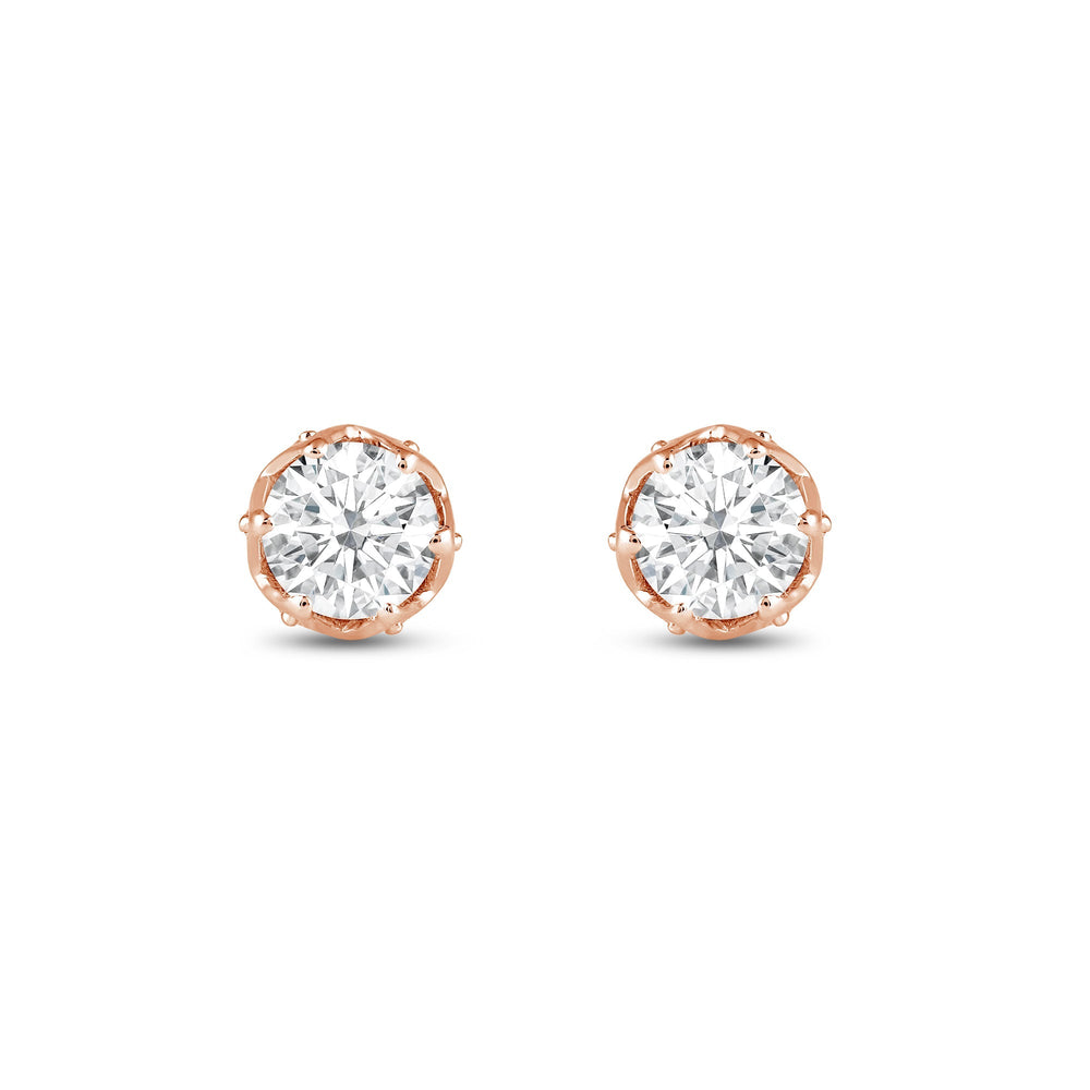 Six Prong Ornate Basket Diamond Stud Earrings with 18KT Rose Gold / Lab / 1 Cut Diamond in 14KT Rose Gold / Lab / 1 view 2
