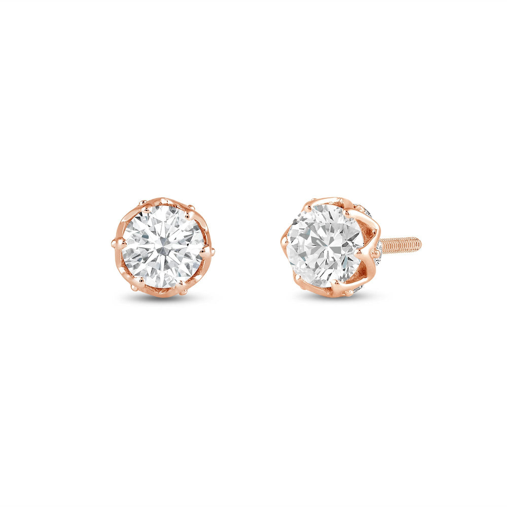 Six Prong Ornate Basket Diamond Stud Earrings with 18KT Rose Gold / Lab / 1 Cut Diamond in 14KT Rose Gold / Lab / 1 view 1
