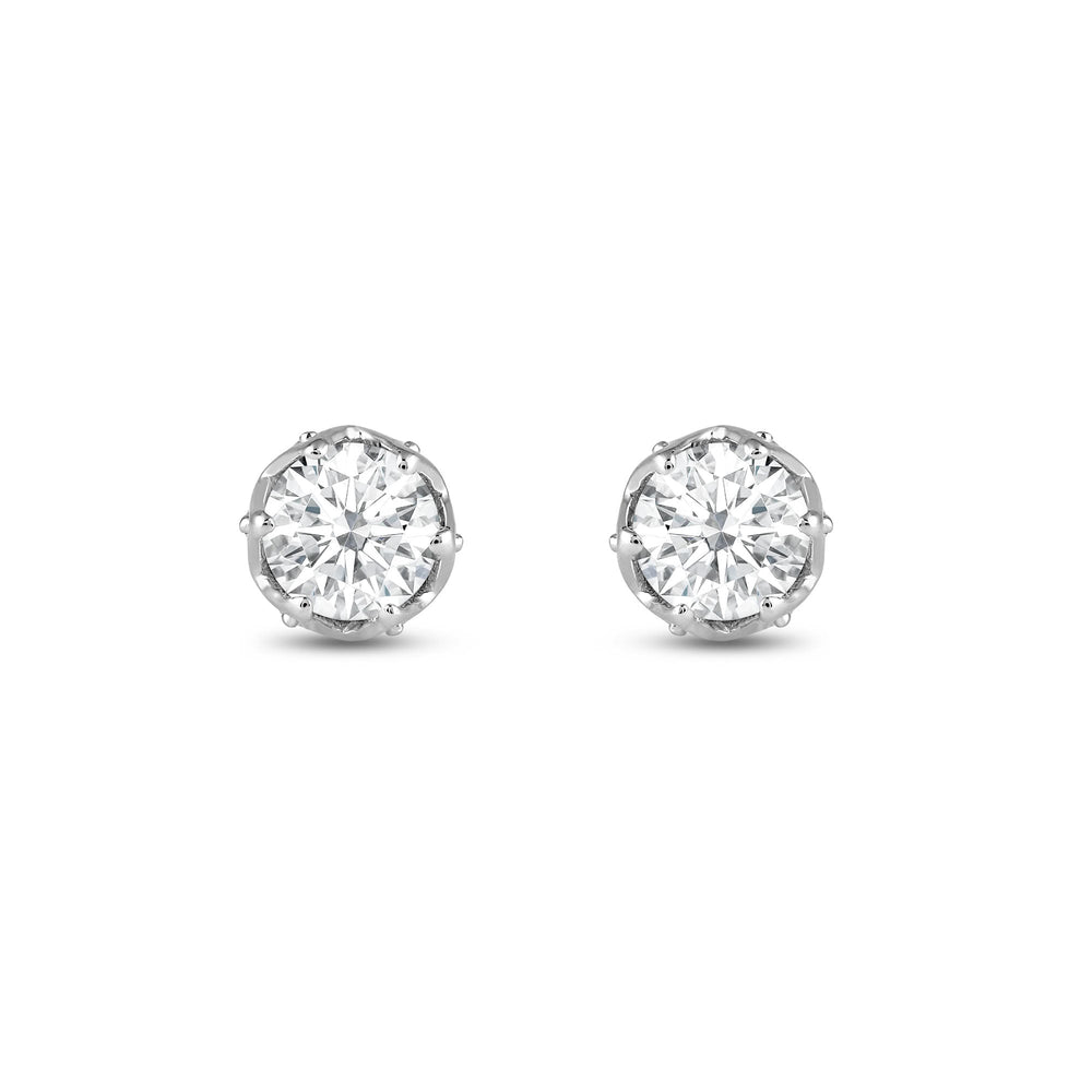 Six Prong Ornate Basket Diamond Stud Earrings with 18KT White Gold / Lab / 1 Cut Diamond in 14KT White Gold / Lab / 1 view 2
