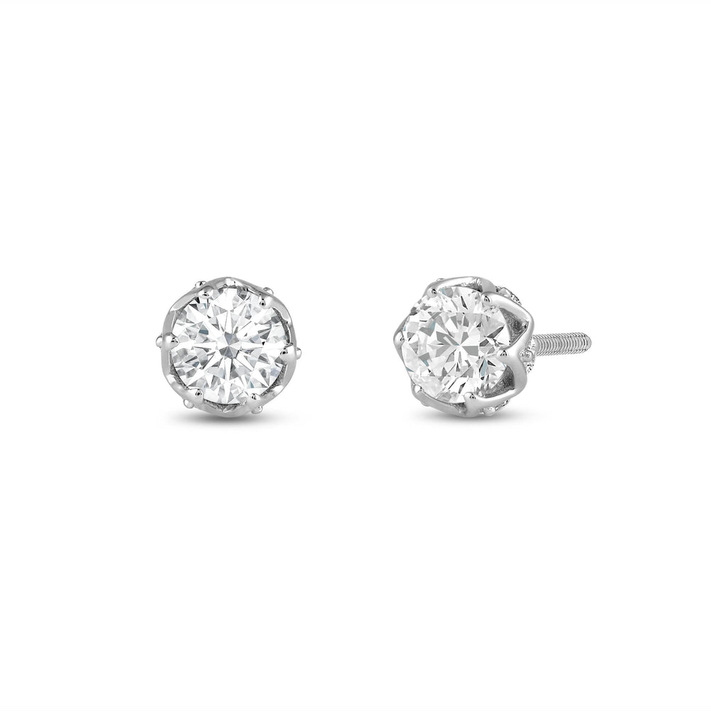 Six Prong Ornate Basket Diamond Stud Earrings with 18KT White Gold / Lab / 1 Cut Diamond in 14KT White Gold / Lab / 1 view 1
