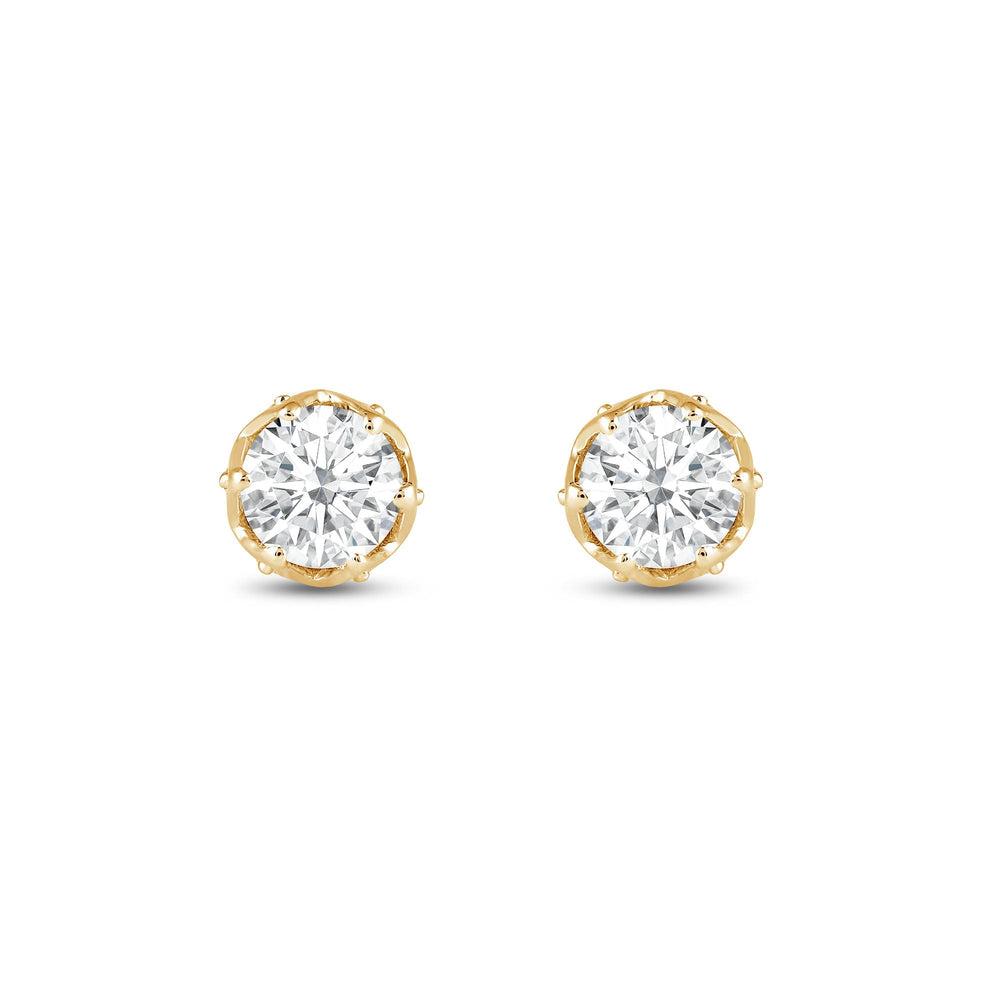 Six Prong Ornate Basket Diamond Stud Earrings with 18KT Yellow Gold / Lab / 1 Cut Diamond in 14KT Yellow Gold / Lab / 1 view 2
