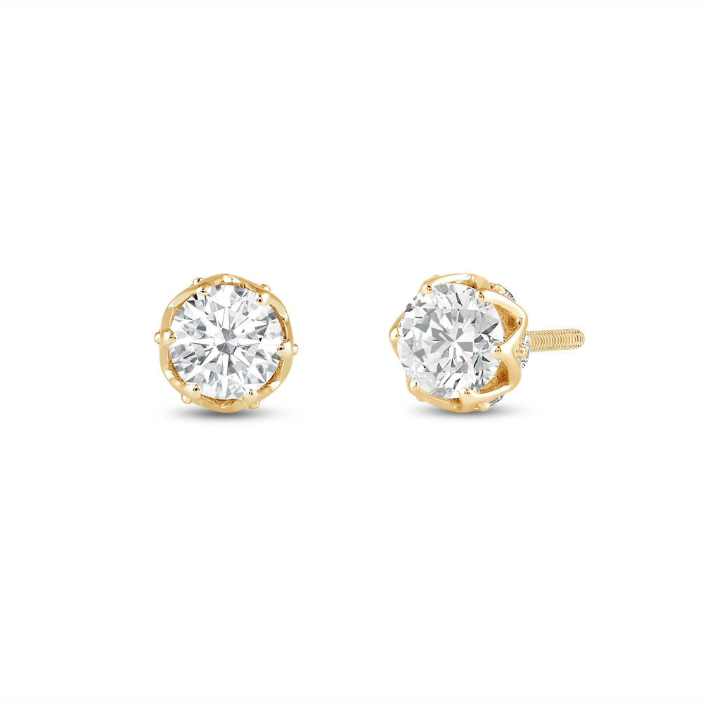 Six Prong Ornate Basket Diamond Stud Earrings with 18KT Yellow Gold / Lab / 1 Cut Diamond in 14KT Yellow Gold / Lab / 1 view 1
