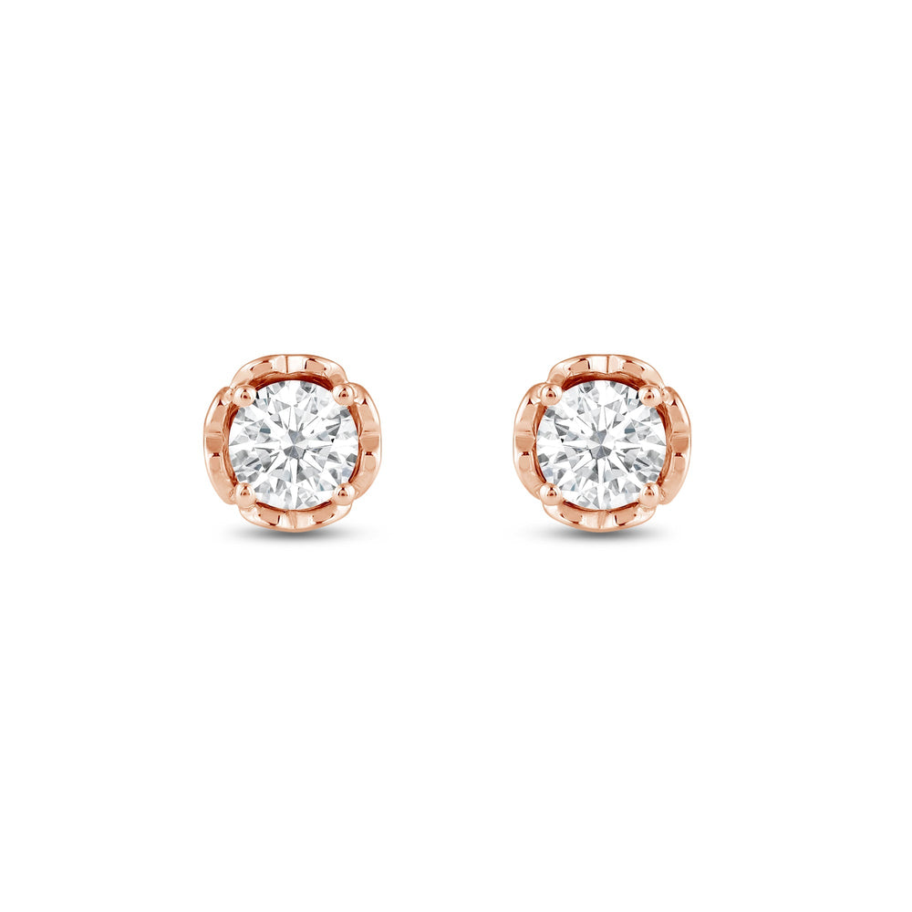 Four Prong Heart Basket Diamond Stud Earrings with 18KT Rose Gold / Lab / 1 Cut Diamond in 14KT Rose Gold / Lab / 1 view 2
