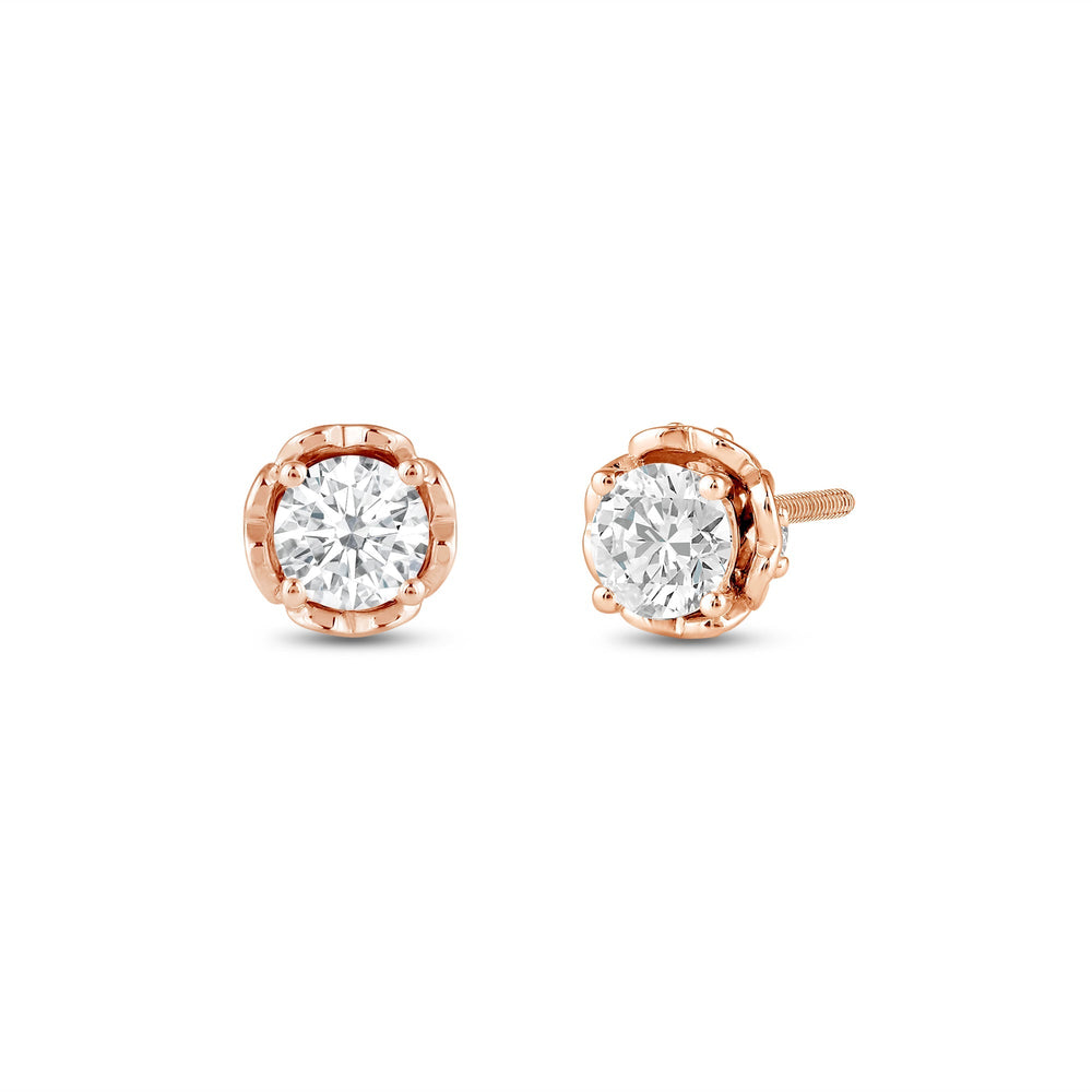 Four Prong Heart Basket Diamond Stud Earrings with 18KT Rose Gold / Lab / 1 Cut Diamond in 14KT Rose Gold / Lab / 1 view 1
