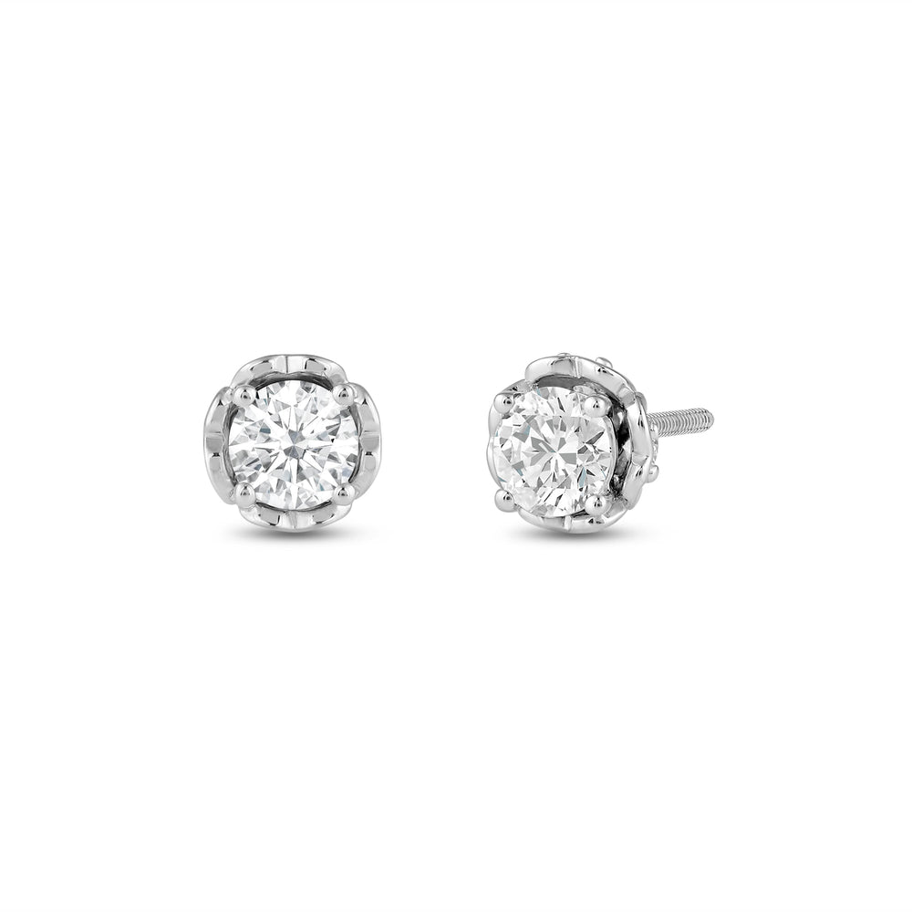 Four Prong Heart Basket Diamond Stud Earrings with 18KT White Gold / Lab / 1 Cut Diamond in 14KT White Gold / Lab / 1 view 1
