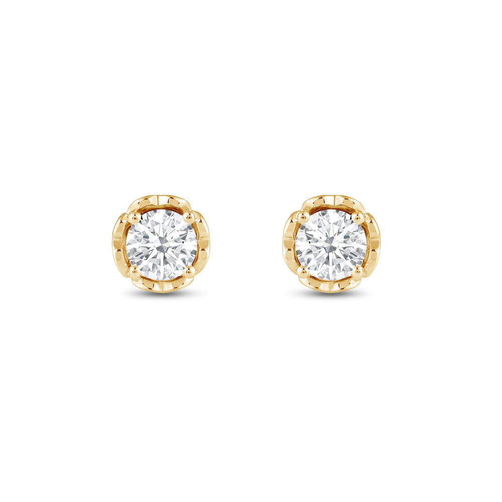 Four Prong Heart Basket Diamond Stud Earrings with 18KT Yellow Gold / Lab / 1 Cut Diamond in 14KT Yellow Gold / Lab / 1 view 2
